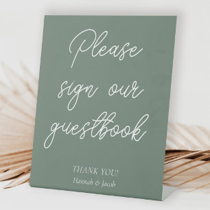 Sage Green Modern Guestbook Wedding Table Pedestal Sign