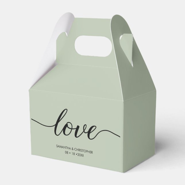 Sage Green Modern Love Script Wedding Thank you Favor Box (Back Side)