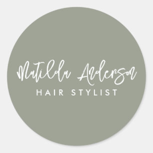 Sage green modern minimal elegant script  classic round sticker