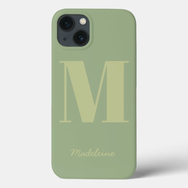 Sage Green Modern Minimal Monogram Initial Name Case-Mate iPhone Case (Back)