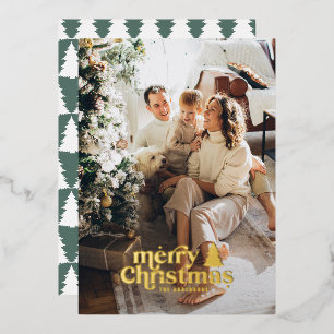 sage green modern minimal retro photo foil holiday card