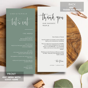 Sage Green Modern Minimal Thank You Placecard Menu