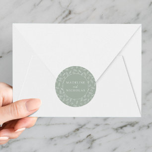 Sage Green Modern Minimalist Botanical Wedding Classic Round Sticker