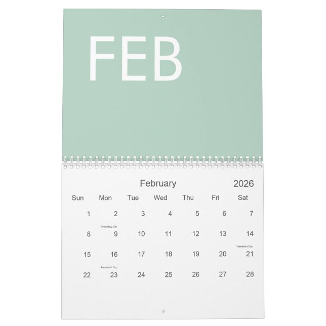 Sage Green Modern Minimalist Calendar (Feb 2026)