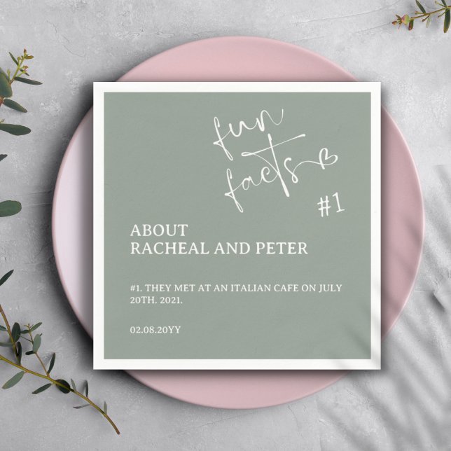 Sage Green Modern Minimalist Script Fun Facts  Napkin (Creator Uploaded)