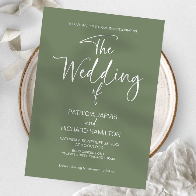 Sage Green Modern Minimalist Wedding  Invitation (Creator Uploaded)