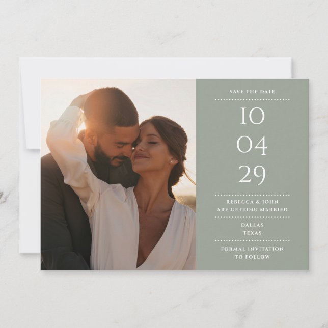 Sage Green Modern Minimalist Wedding Photo Save The Date (Front)
