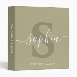 Sage Green Modern Monogram Name Initials Script Binder