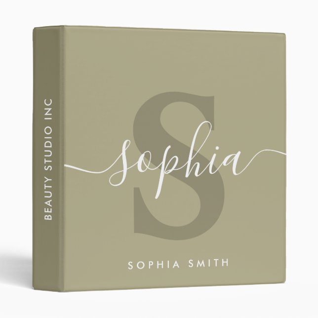 Sage Green Modern Monogram Name Initials Script  Binder (Front/Spine)