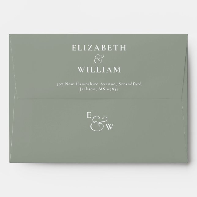 Sage Green Modern Monogram Return Address Envelope (Back (Top Flap))