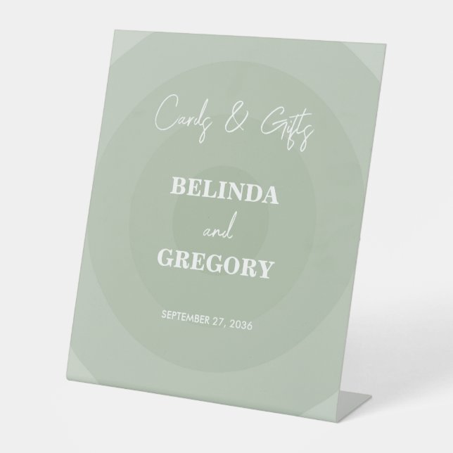 Sage Green Modern Monogram Wedding Cards & Gifts Pedestal Sign (Front)