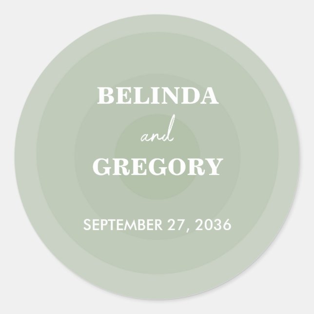 Sage Green Modern Monogram Wedding  Classic Round Sticker (Front)