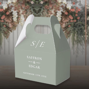 Sage Green Modern Monogram Wedding Favor Box