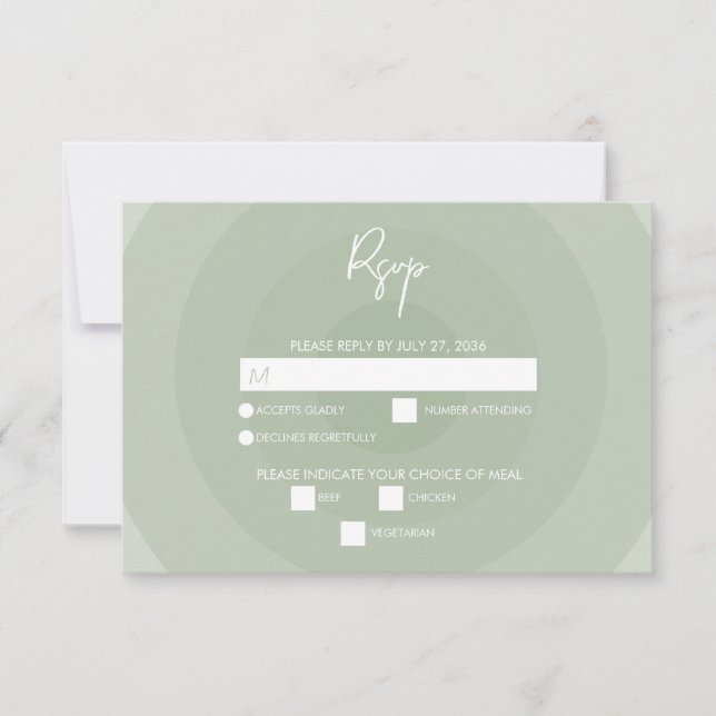 Sage Green Modern Monogram Wedding RSVP  Card (Front)