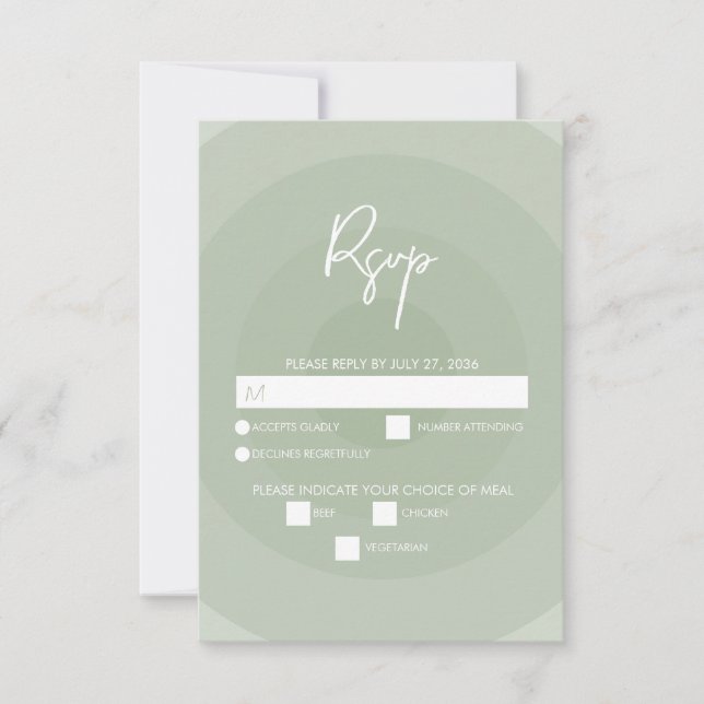 Sage Green Modern Monogram Wedding RSVP Card (Front)