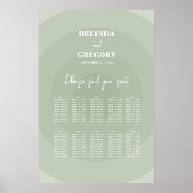 Sage Green Modern Monogram Wedding Seating Chart (Front)