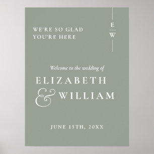 Sage Green Modern Monogram Wedding Welcome Sign