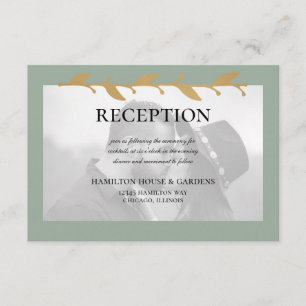 Sage Green Modern Photo Gold Leaves Reception Enclosure Card