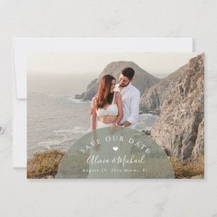 Sage green modern QR code photo wedding Save The Date
