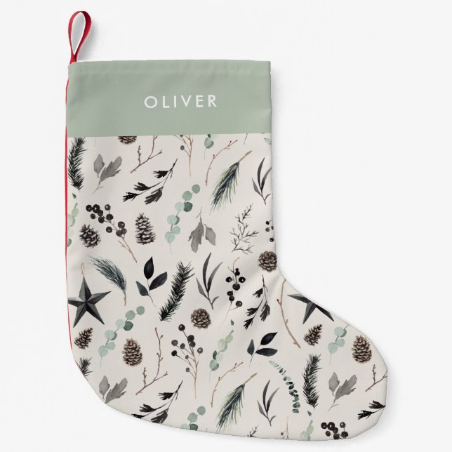 Sage green modern scandi elegant script Christmas Small Christmas Stocking (Front)