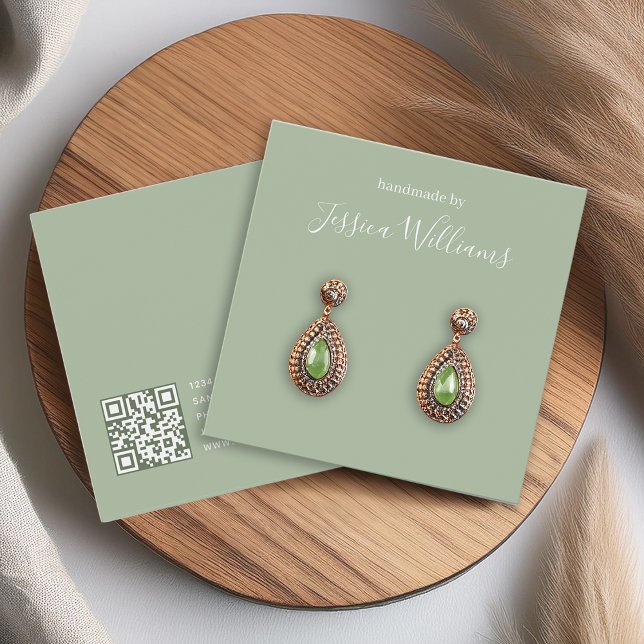 Sage Green Modern Script Earring Display Card (Creator Uploaded)