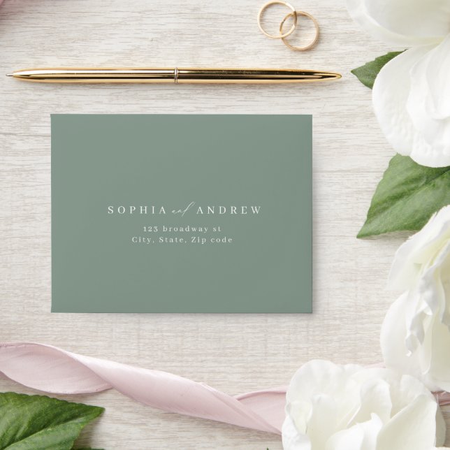 Sage Green modern script minimalist wedding RSVP Envelope (Wedding)