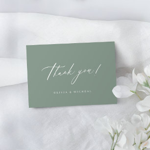 Sage Green modern script minimalist wedding Thank You Card