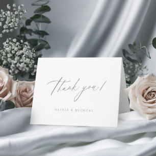 Sage Green modern script minimalist wedding Thank You Card