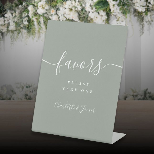 Sage Green Modern Script Wedding Favours Table Pedestal Sign (Sage Green Modern Script Wedding Favours Table Pedestal Sign)