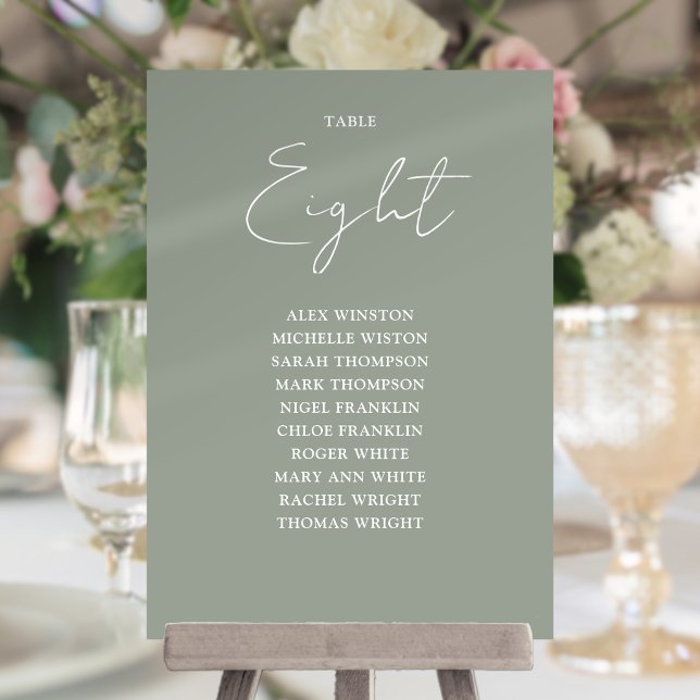 Sage Green Modern Seating Chart Table Number (Sage Green Modern Seating Chart Table Number)