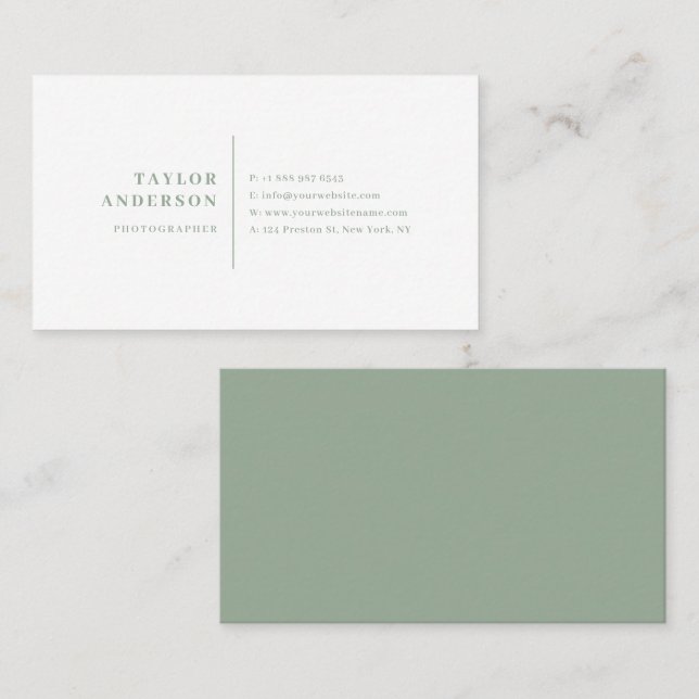 Sage Green Modern Serif Typography Minimalist Business Card (Front/Back)
