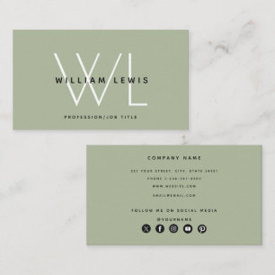 Sage Green Modern Social Media Icon Business Card