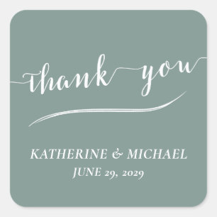 Sage Green Modern Thank You Wedding Stickers