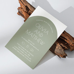 Sage green modern typography arch wedding + QR Invitation