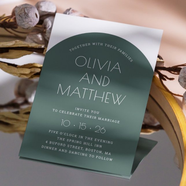 Sage green modern typography arch wedding + QR Invitation (Creator Uploaded)