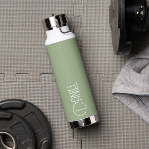 Sage Green Modern Typography Personalized Name Water Bottle