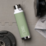 Sage Green Modern Typography Personalized Water Bottle<br><div class="desc">Trendy, vacuum insulated water bottle that features personalized name in white, modern typography on a trendy, sage green colour background. Personalize bottle by editing name and replacing name with your own as desired. Perfect for a birthday gift, wedding groomsman gift, etc. Select your water bottle style. Select your water bottle...</div>