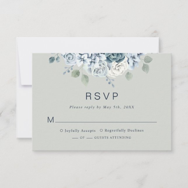 Sage Green Modern Watercolor Floral Wedding RSVP Card (Front)