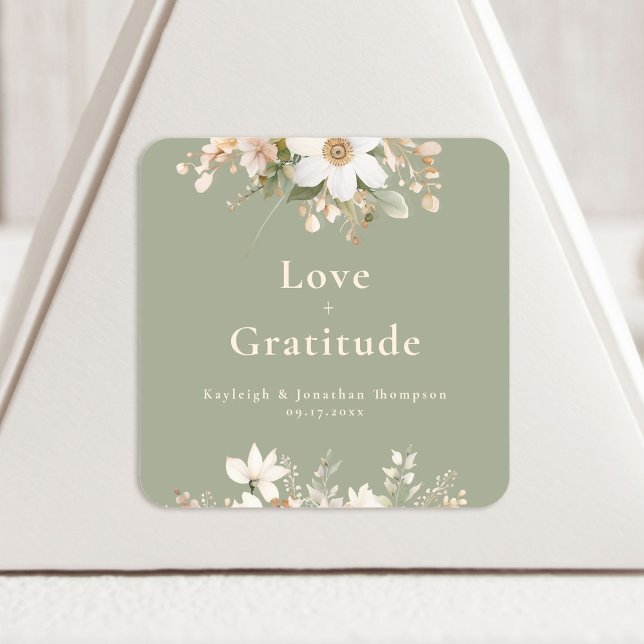 Sage Green Modern Watercolor Floral Wedding Square Sticker (Creator Uploaded)