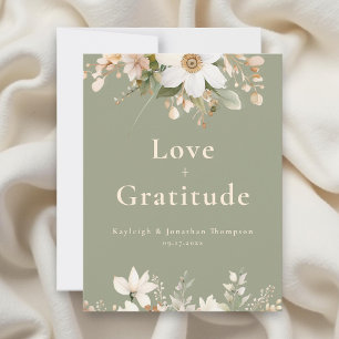 Sage Green Modern Watercolor Floral Wedding Thank You Card
