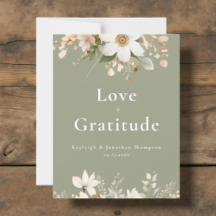 Sage Green Modern Watercolor Floral Wedding Thank You Card