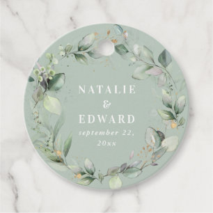 Sage green modern watercolor foliage wedding favou favour tags