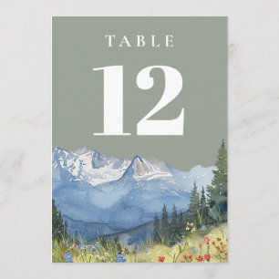 Sage Green Modern Watercolor Mountain Table Number