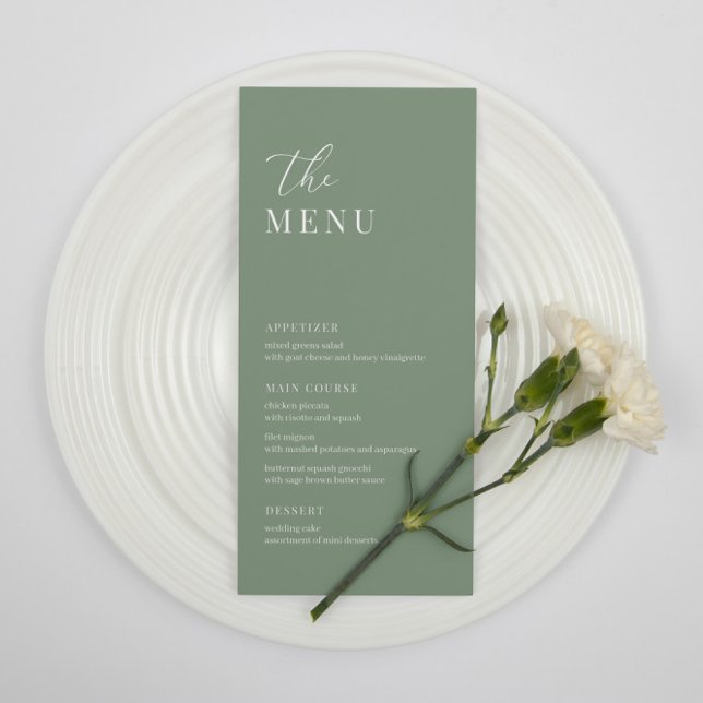 Sage Green Moderne Elégant Mariage Accueil Menu (Créateur téléchargé)