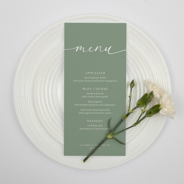 Sage Green Moderne Elégant Mariage Accueil Menu (Créateur téléchargé)
