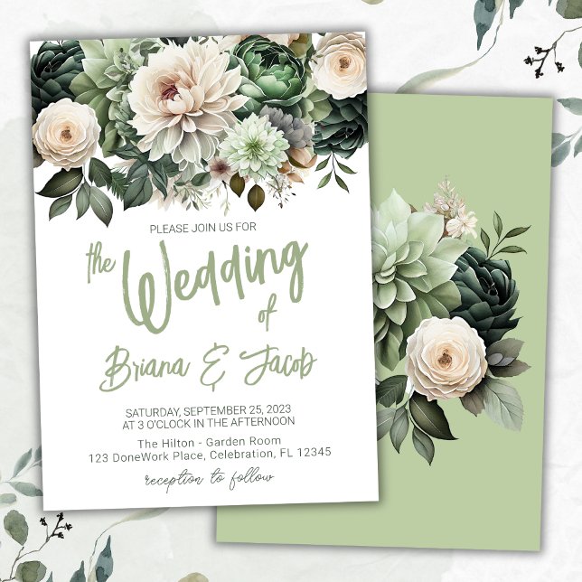 Sage Green Moderne Floral Faire-part de mariage (Créateur téléchargé)
