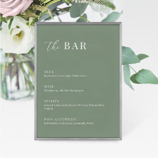 Sage Green Moderne Mariage Élégant Le Bar Menu