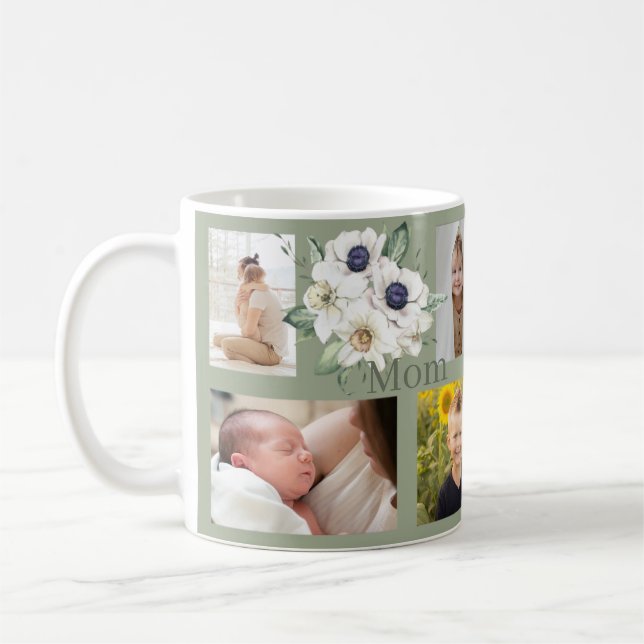 Sage Green Mom Photo Collage Café Mug (Gauche)