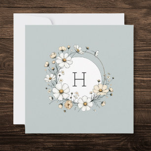 Sage Green Monogram Boho Flowers Personalized Thank You Card