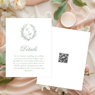 Sage Green Monogram Botanical Wreath Details Enclosure Card